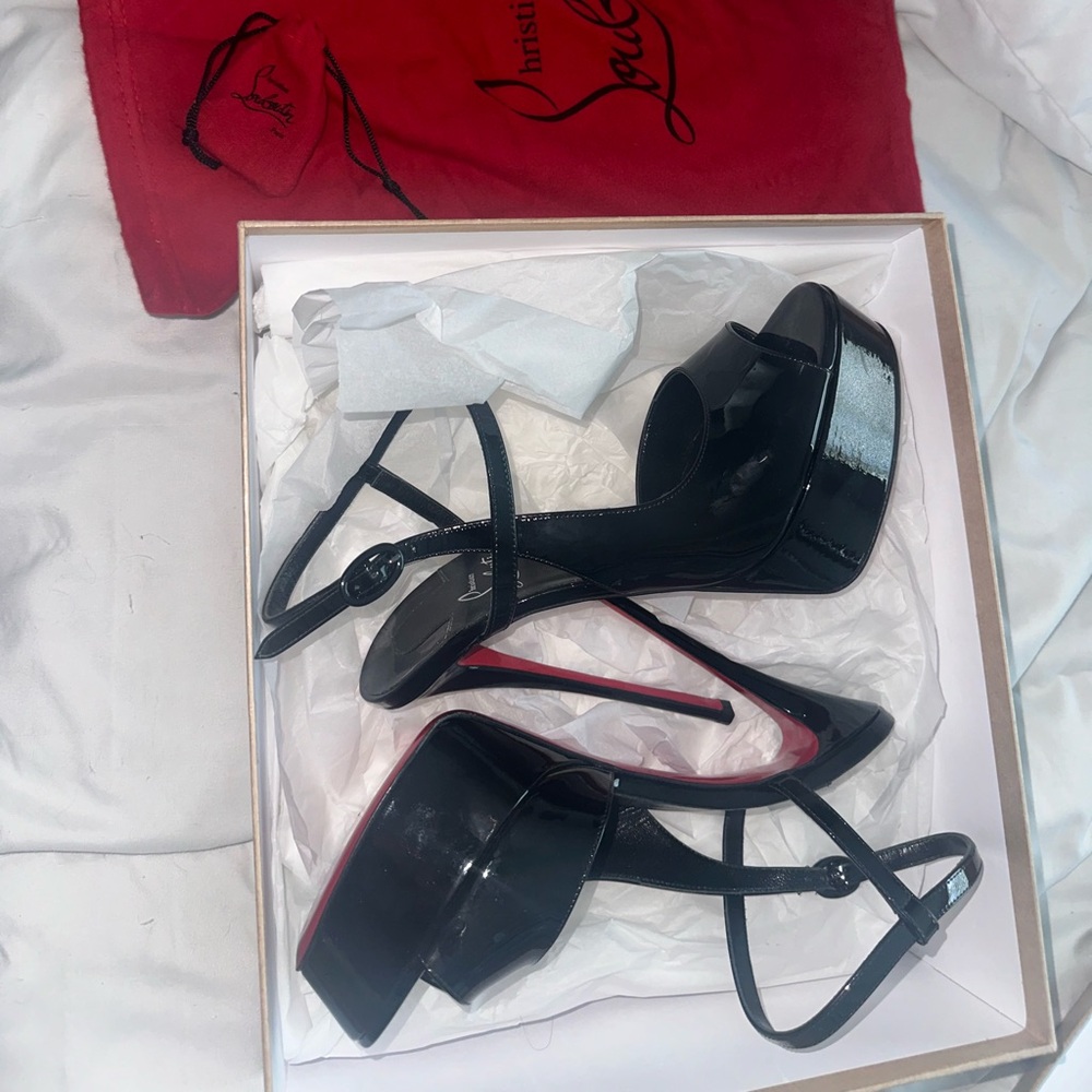 Christian Louboutin So Jenlove Alta 150 Black Platform Sandal Heel Pump